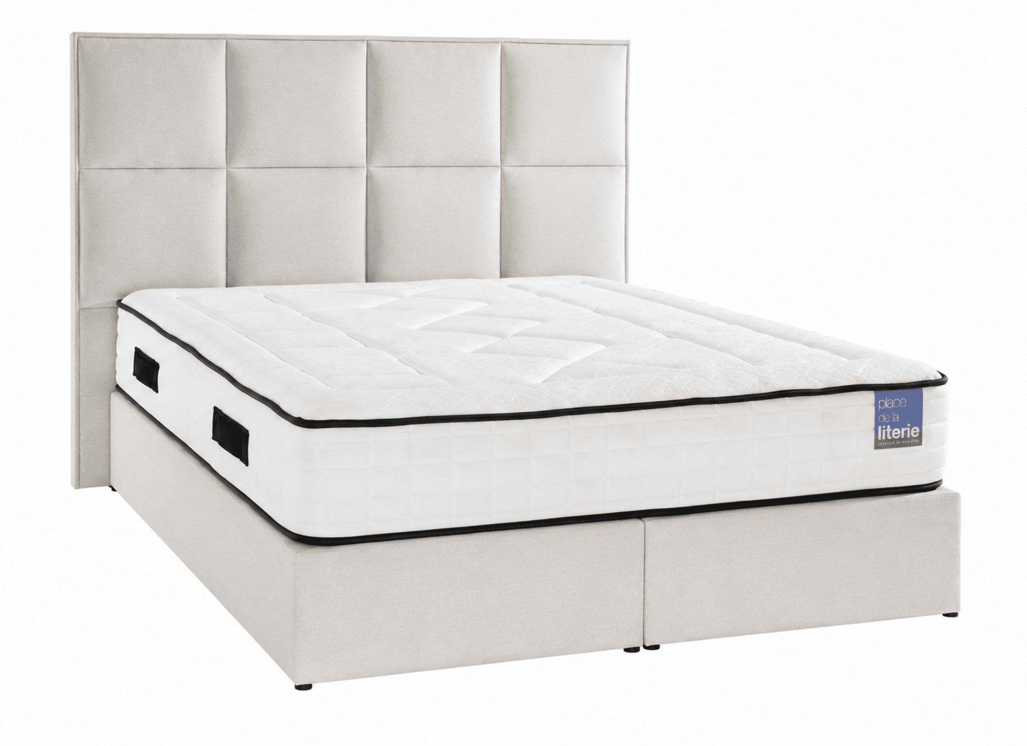 mise en situation de la tete de lit beige, sacha disponible chez place de la literie
